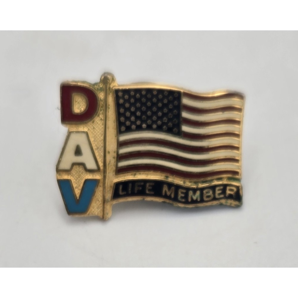 Vintage Disabled American Veteran Life Member Flag Lapel Push Back Pin.
